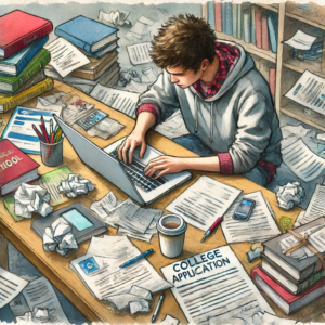 Overwhelmed student dealing with college applications