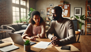 Student working with her father on college financial aid