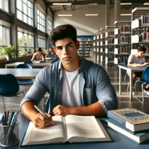Student studying in the library