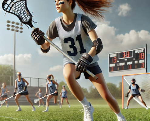 Female student playing lacrosse