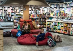 Students studying in a library