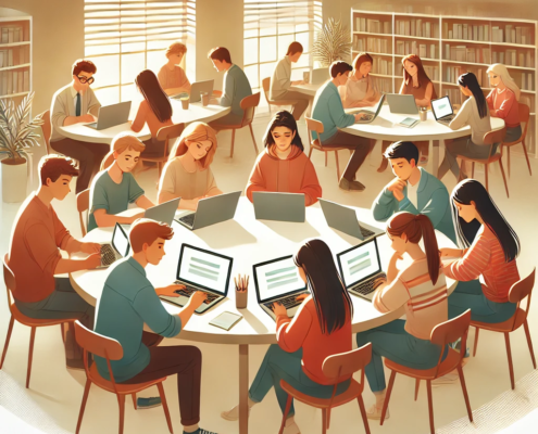 A group of students working on their early applications