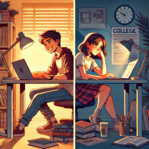 Two students working on their college applications