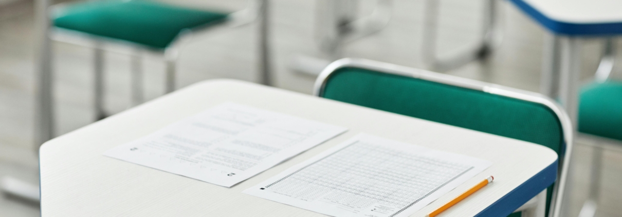 Student desk before test