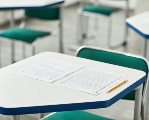 Student desk before test