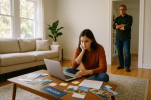 Father observing daughter working on college apps