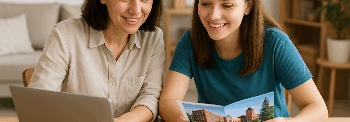 Mother and daughter reviewing college material