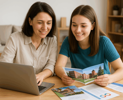 Mother and daughter reviewing college material
