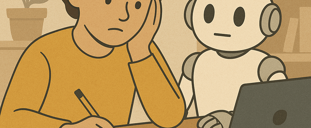 Student writing with a robot assistant
