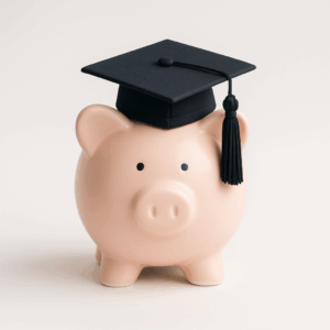 Piggy bank with a graduation cap