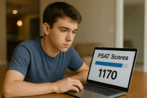 Student looking at PSAT score
