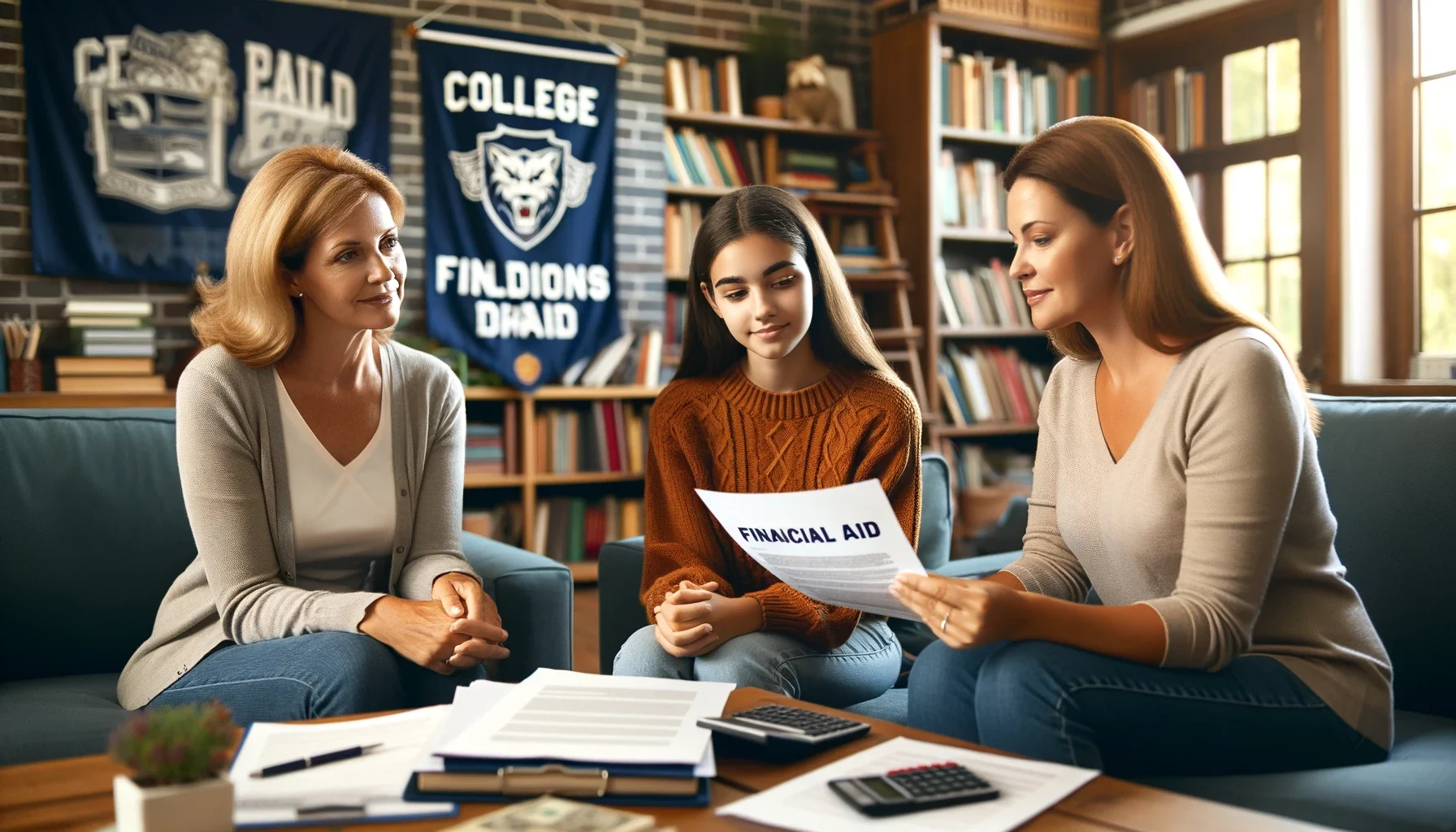 DALL·E-2024-06-06-14.04.47-A-female-college-coach-sitting-with-a-mother-and-female-student-in-a-cozy-office-setting-discussing-financial-aid.-The-coach-is-holding-a-financial-a