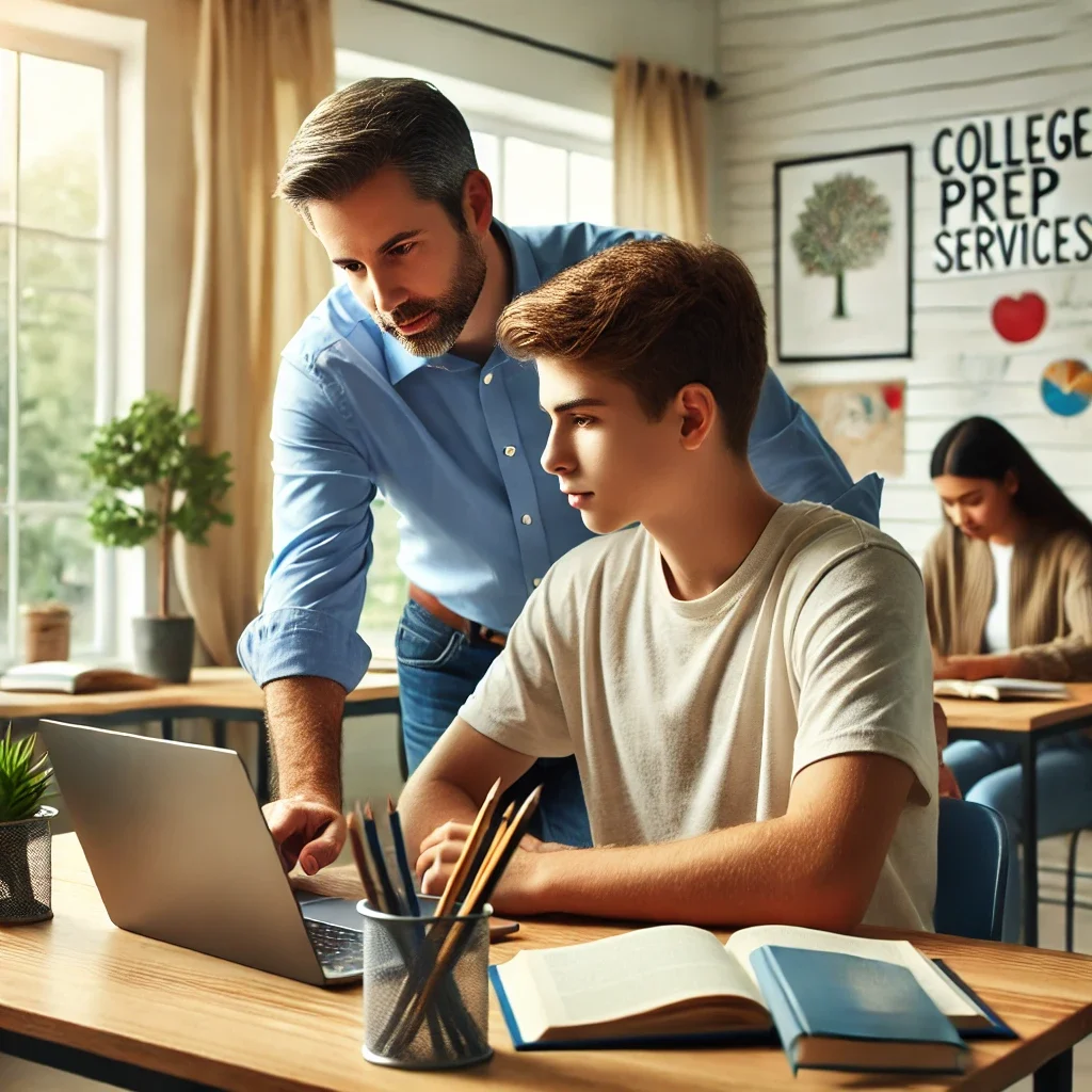DALL·E-2024-10-28-14.25.00-Feature-image-for-a-blog-post-on-college-prep-services.-A-realistic-style-image-showing-one-mentor-working-closely-with-a-high-school-student-in-a-cla