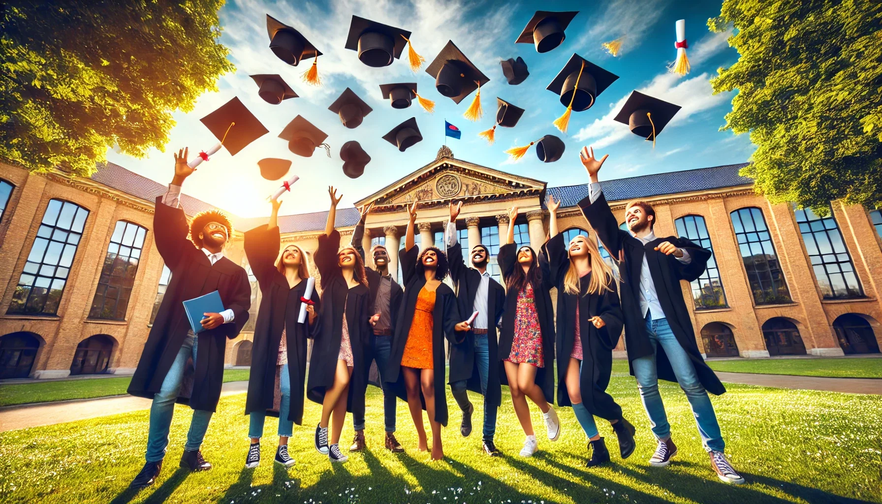 DALL·E-2025-01-11-20.35.28-A-vibrant-photograph-of-a-diverse-group-of-college-students-celebrating-graduation-outdoors.-They-are-wearing-graduation-caps-and-gowns-throwing-thei
