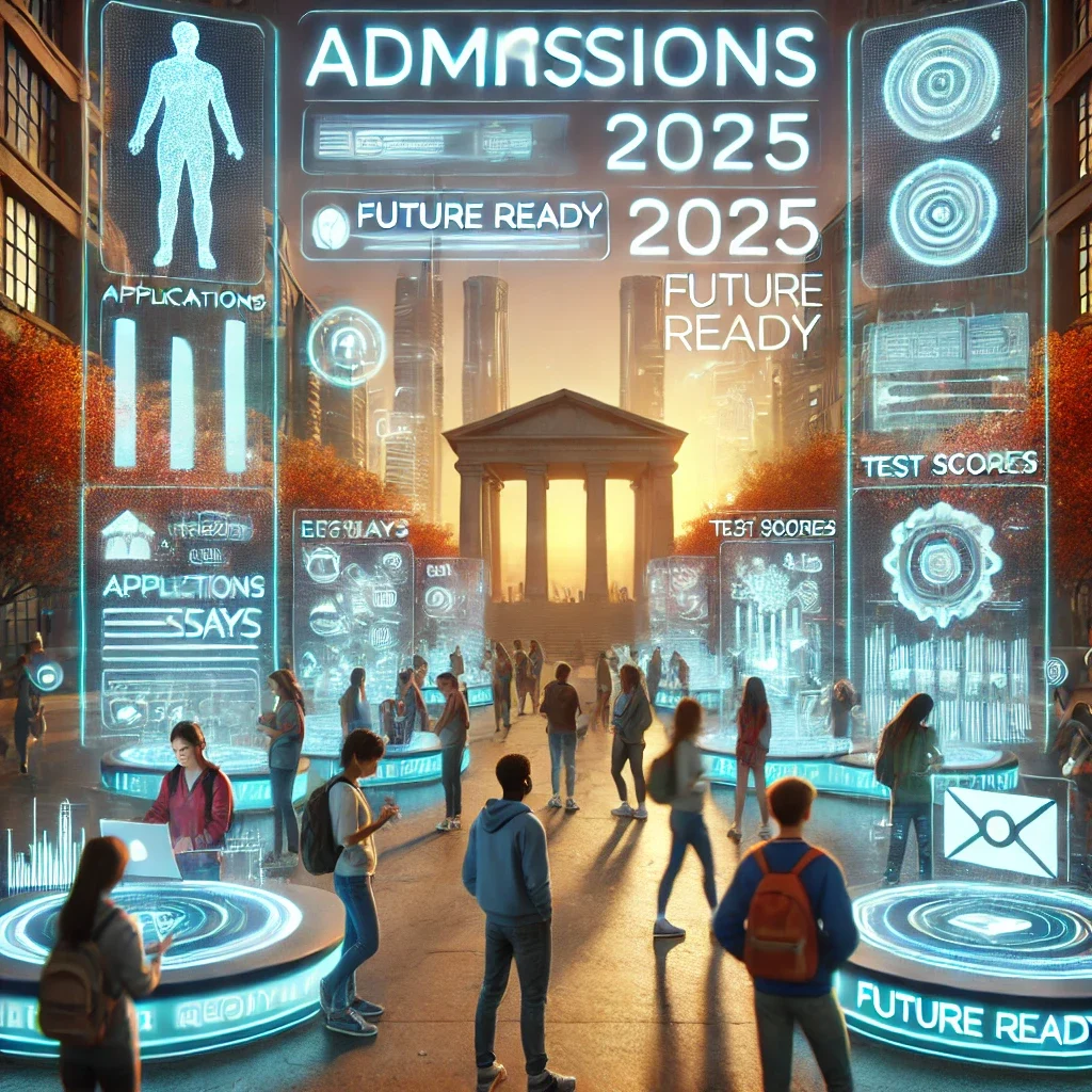 DALL·E-2025-01-25-11.30.36-A-professional-concept-art-of-a-futuristic-college-admissions-process.-The-scene-features-a-diverse-group-of-students-interacting-with-glowing-digital